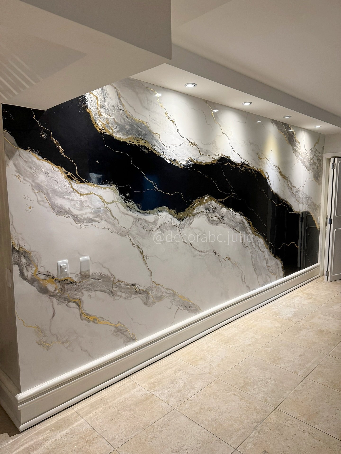 Close-up Detail of Gold Trimmed Marble Wall Panel Edge by Pro Home Decor